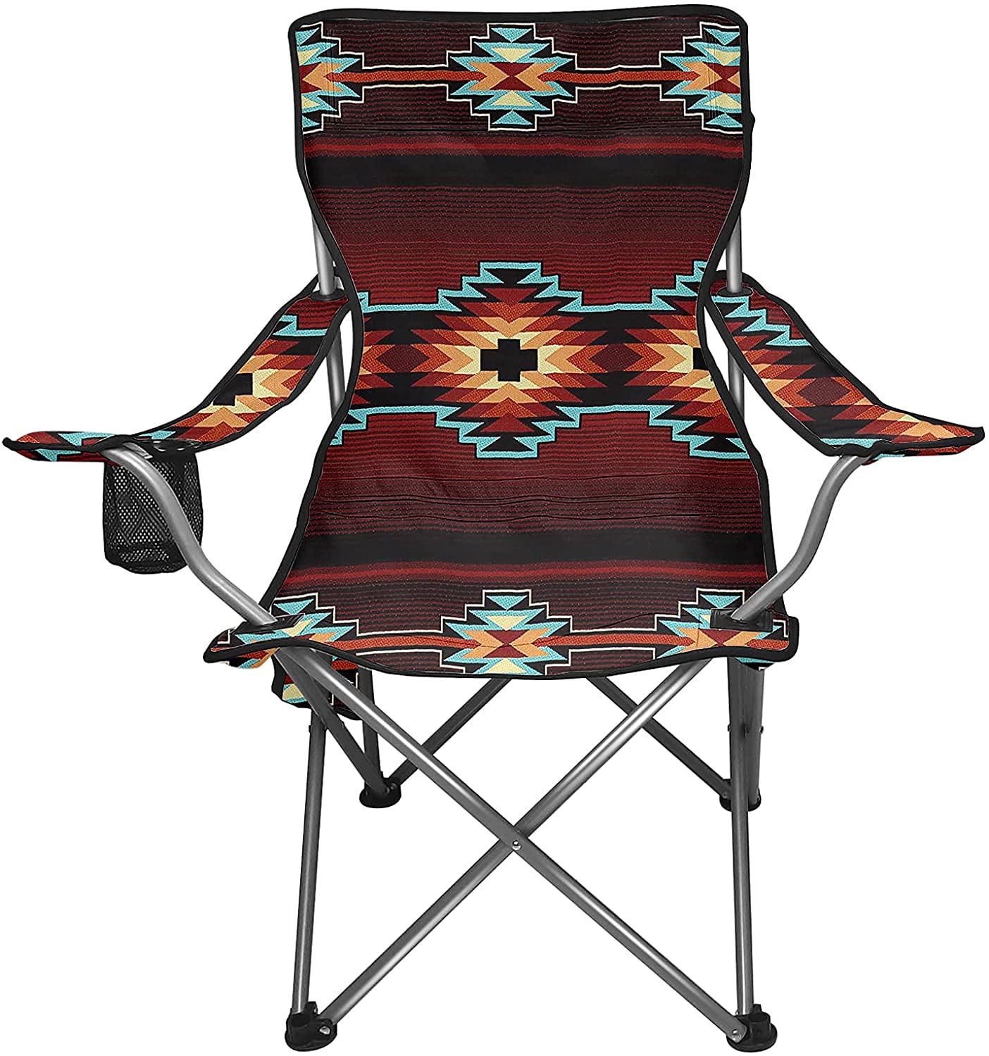 GLENLCWE Southwestern Native American Aztec Print Folding Chair - Portable Camping, Beach & Lawn Chair with Cup Holder - Lightweight Outdoor & Indoor Use for Picnics, Backyard, Travel & Events