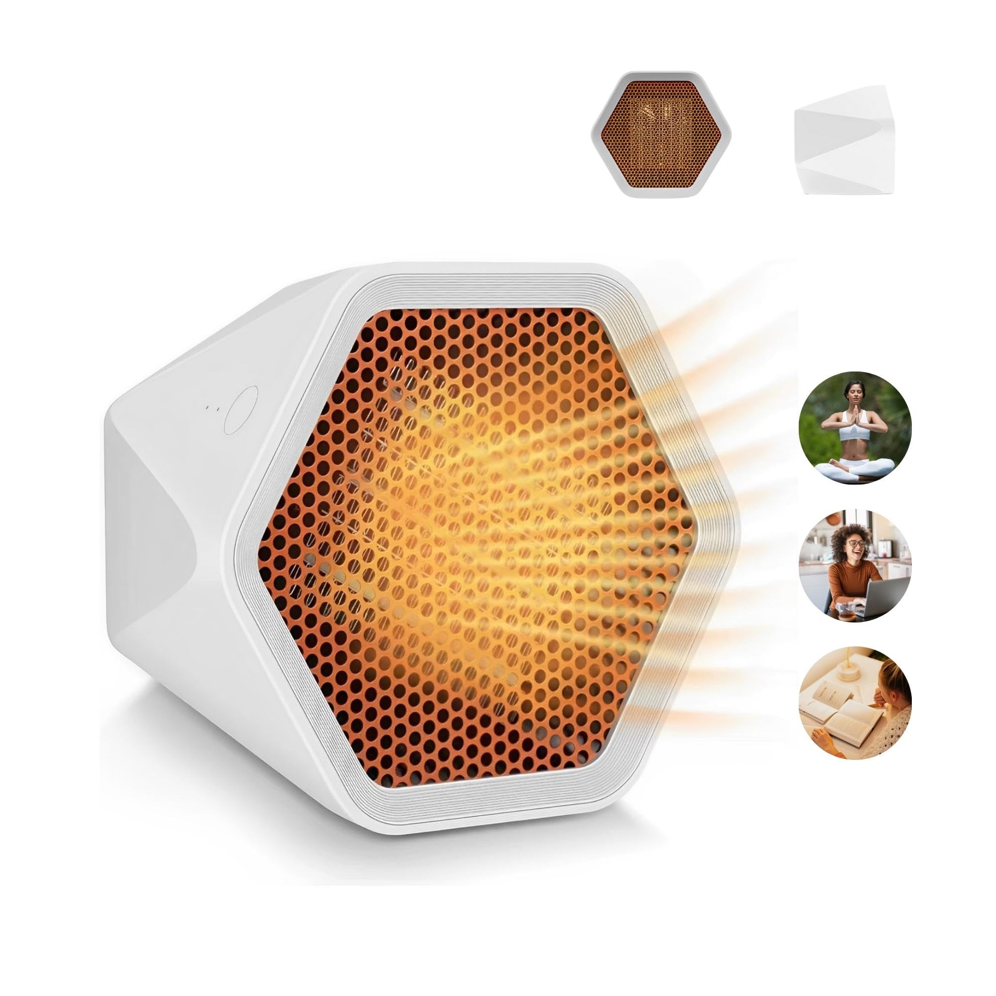 Compact Ceramic Space Heater for Office & Home - Fast Heating Portable Electric Heater with Quiet Operation - Energy Efficient Mini Desk Heater for Bedroom, Bathroom & Small Spaces - Perfect for Winter Use & Indoor Warming (White)