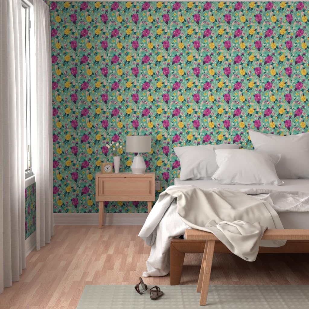 Peel & Stick Removable Wallpaper 9ft x 2ft - Underwater Ocean Theme with Hibiscus Flowers, Bubbles & Sea Animals | Self-Adhesive Custom Wallpaper for Bedroom, Nursery, or Bathroom Decor by Spoonflower