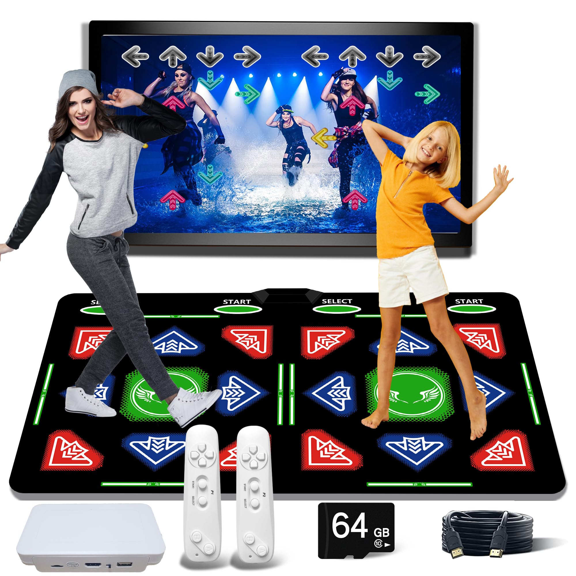 OZLET Dance Mat with HDMI, 64GB Storage, 1000 Games, 81 MTV Videos, 885 Songs - Combines Dance, Yoga, Aerobics, Running, Sports & Brain Games for Kids - Soft Flannel Material - Perfect for Home Fitness, Kids' Entertainment & Interactive Family Fun