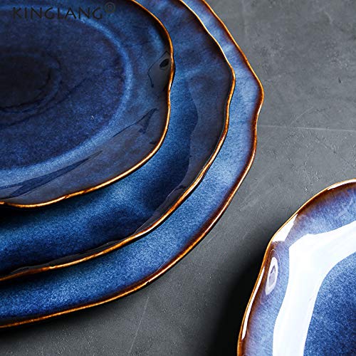 Nordic Ceramic Salad Plates Set of 4 - Handmade Irregular Dinner Plates with Kiln Glaze - Perfect for Salad Serving, Appetizer Dishes & Modern Tableware Decor