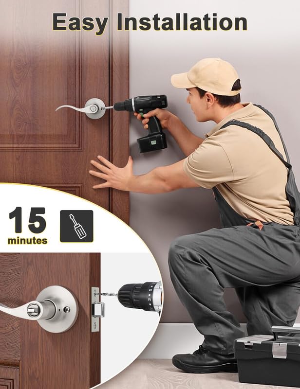 Mengico 10 Pack Satin Nickel Privacy Door Lever - Modern Interior Door Knobs & Locks for Bedroom, Bathroom & Closet - Heavy Duty Reversible Wave Lever Handle for Home, Office & Commercial Use