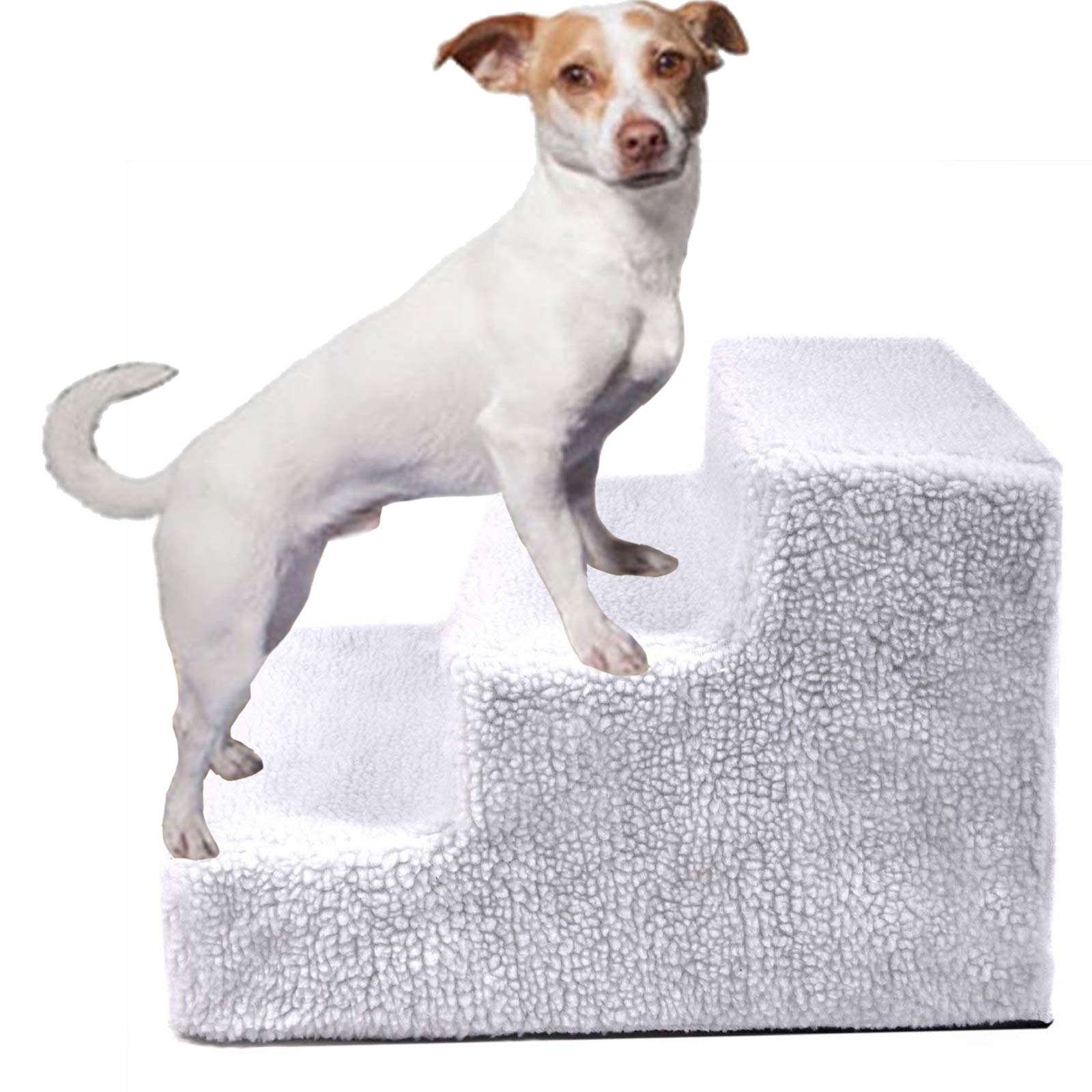 Pet Stairs for Dogs & Cats - 3-Step Soft Padded Ladder for Sofa/Bed - Lightweight & Portable, Supports 40lbs