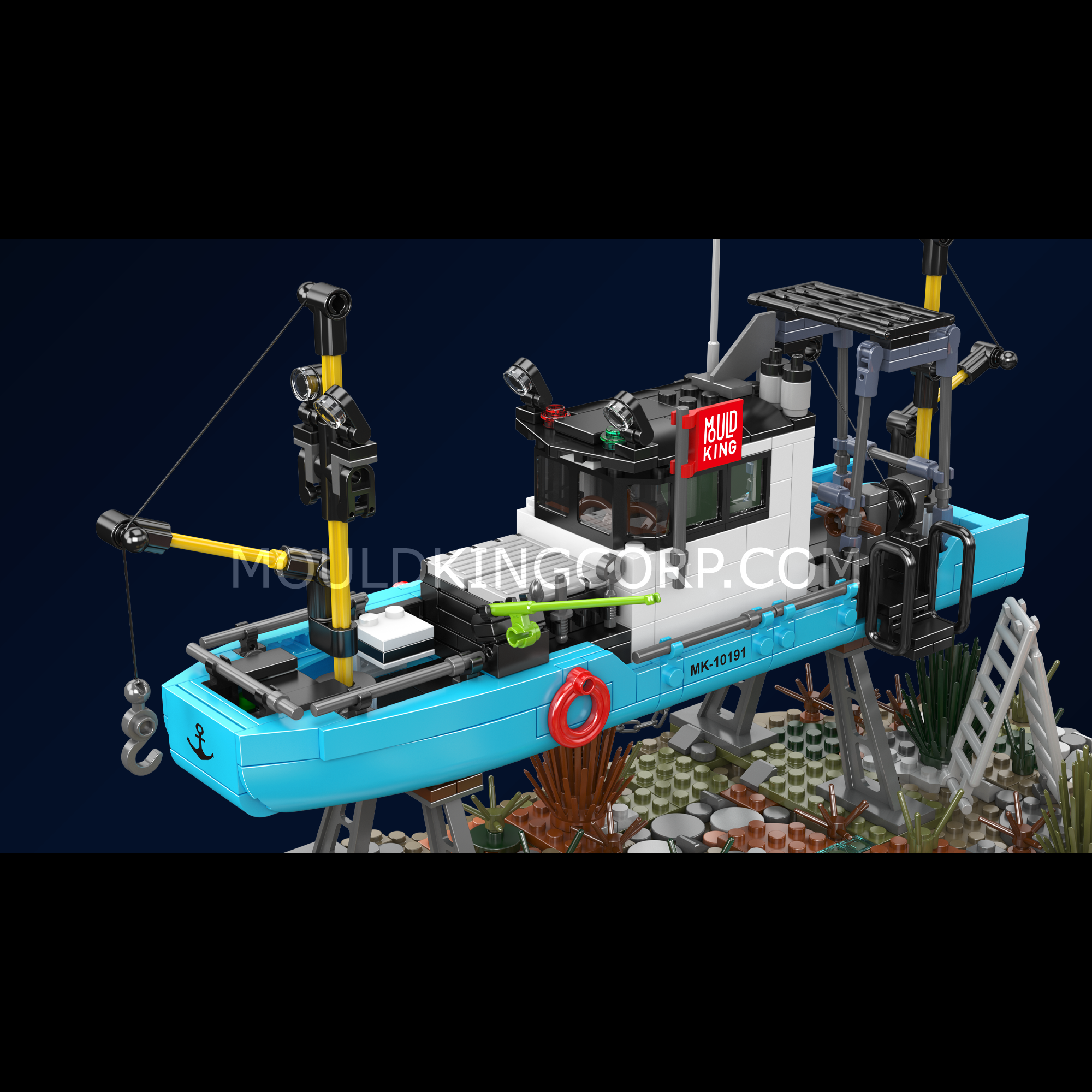 Mould King 10191 Fishing Boat Repair Yard Building Set - 1234 Piece Model Kit for Adults & Teens | Creative DIY Construction Toy for Home Decoration, Gift, and Display