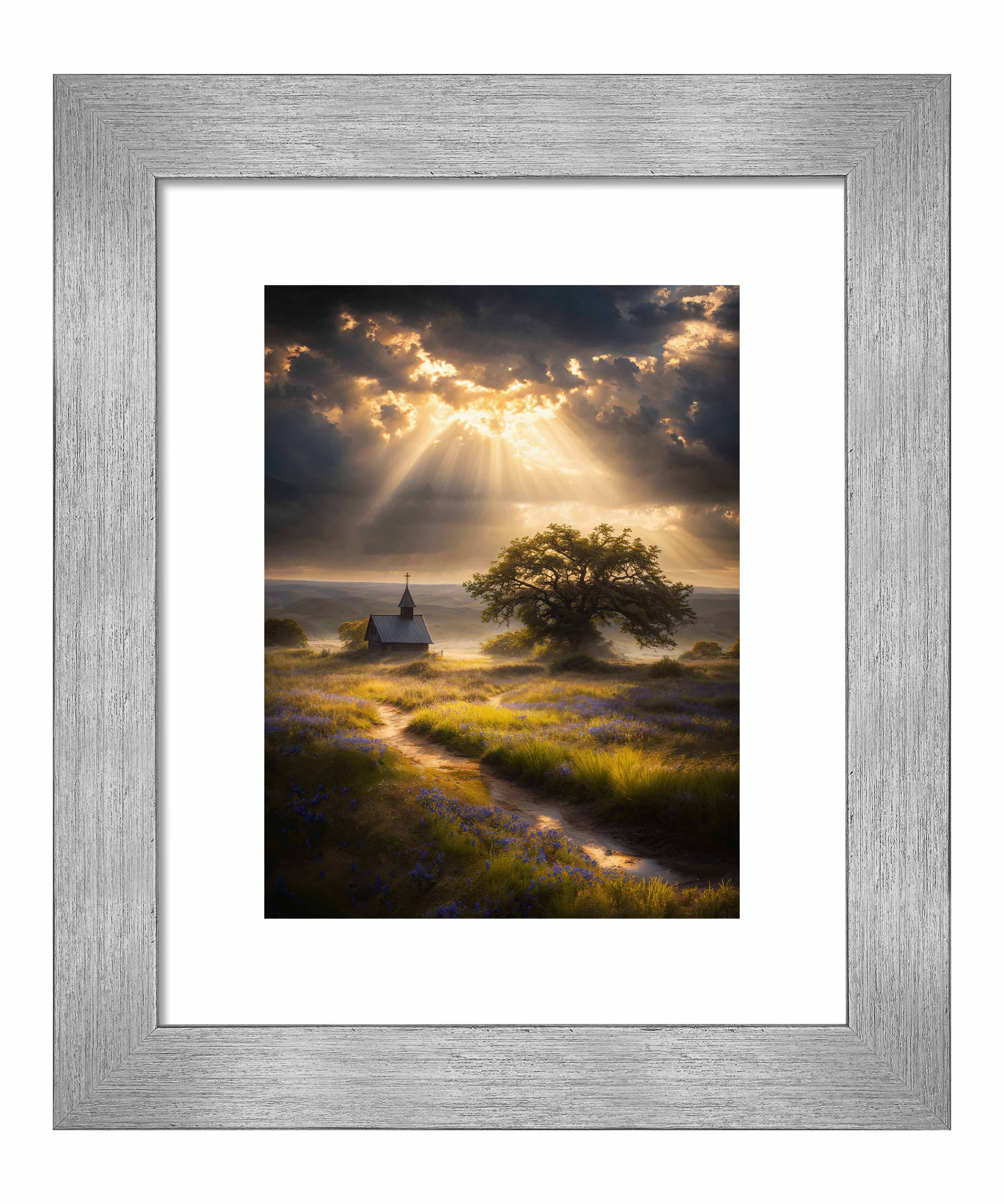 Celestial Rays Over Lone Star Landscape Art Print - Stunning Wall Decor for Living Room, Bedroom & Office