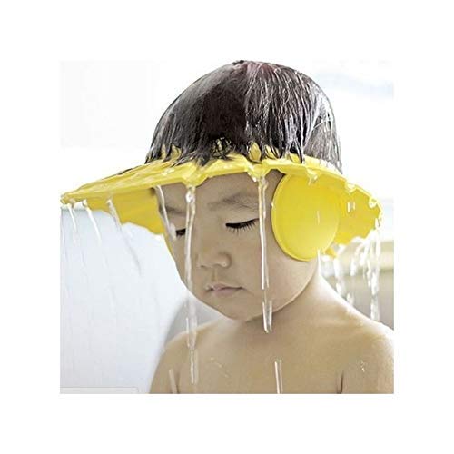 SKYUNION™ Adjustable Baby Shower Cap - Soft Bathing Hair Wash Hat for Infants & Toddlers with Eye & Ear Protection - Waterproof Leaves Design for Bath Time & Shampooing (Multicolor, Yellow) - Perfect for Sensitive Skin & Mess-Free Bathing