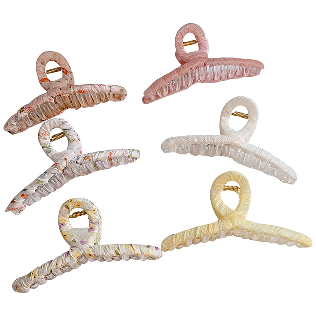 Lnrueg 6PCS Big Floral Hair Claw Clips - Decorative Non-Slip Hair Barrettes for Women, Elegant Cloth Design Hair Clips for Long Hair | Perfect for Parties, Weddings & Everyday Styling