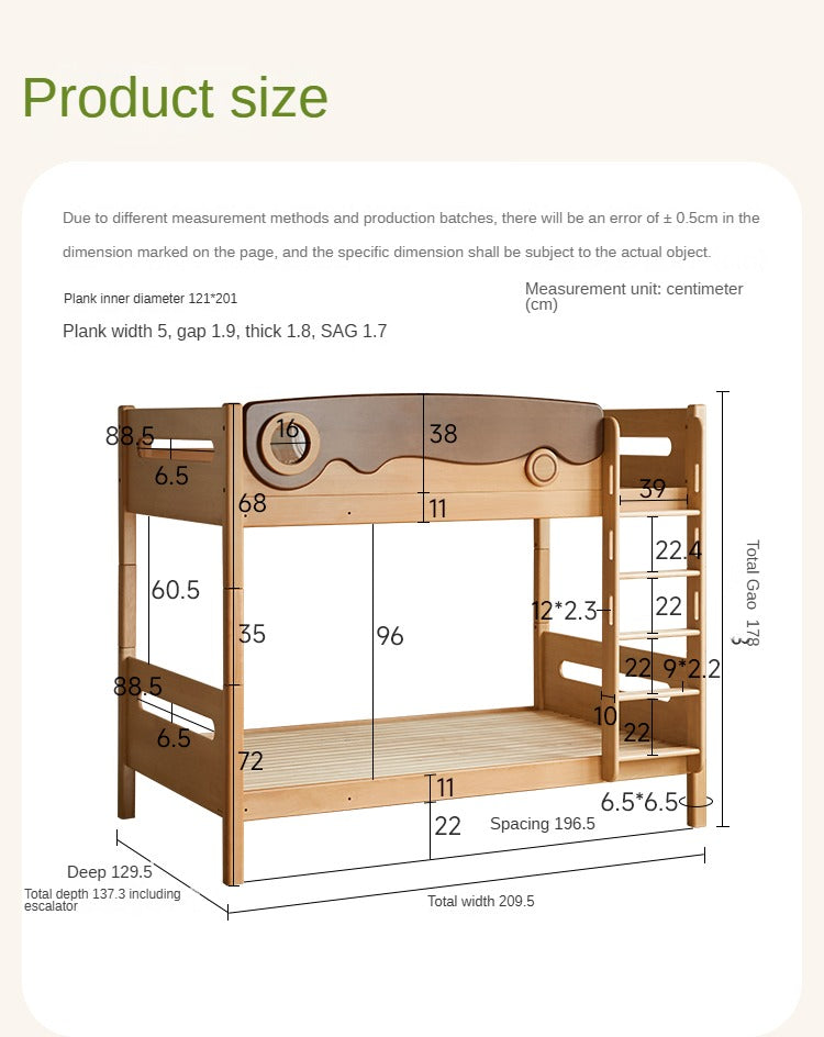 Solid Beech Wood Bunk Bed with Guardrails - Sturdy & Safe for Kids' Bedroom, Dormitory, or Guest Room