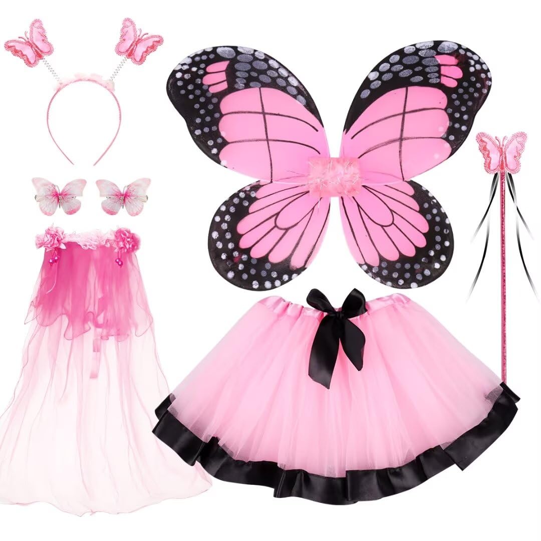 WILDPARTY Fairy Costume Set for Kids Age 3-8 - Butterfly Wings, Tutu Dress, Hair Clips, Magic Wand & Accessories - Perfect for Halloween, Dress-Up Parties & Fantasy Play