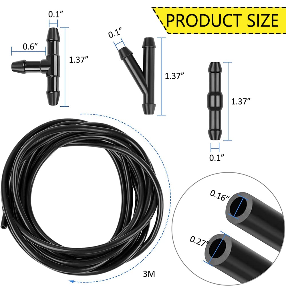 Universal Windshield Washer Hose Kit - 3 Meter/10ft Washer Fluid Tube with 6 Connectors & Nozzles for Most Cars | Easy DIY Installation for Windshield Cleaning & Maintenance