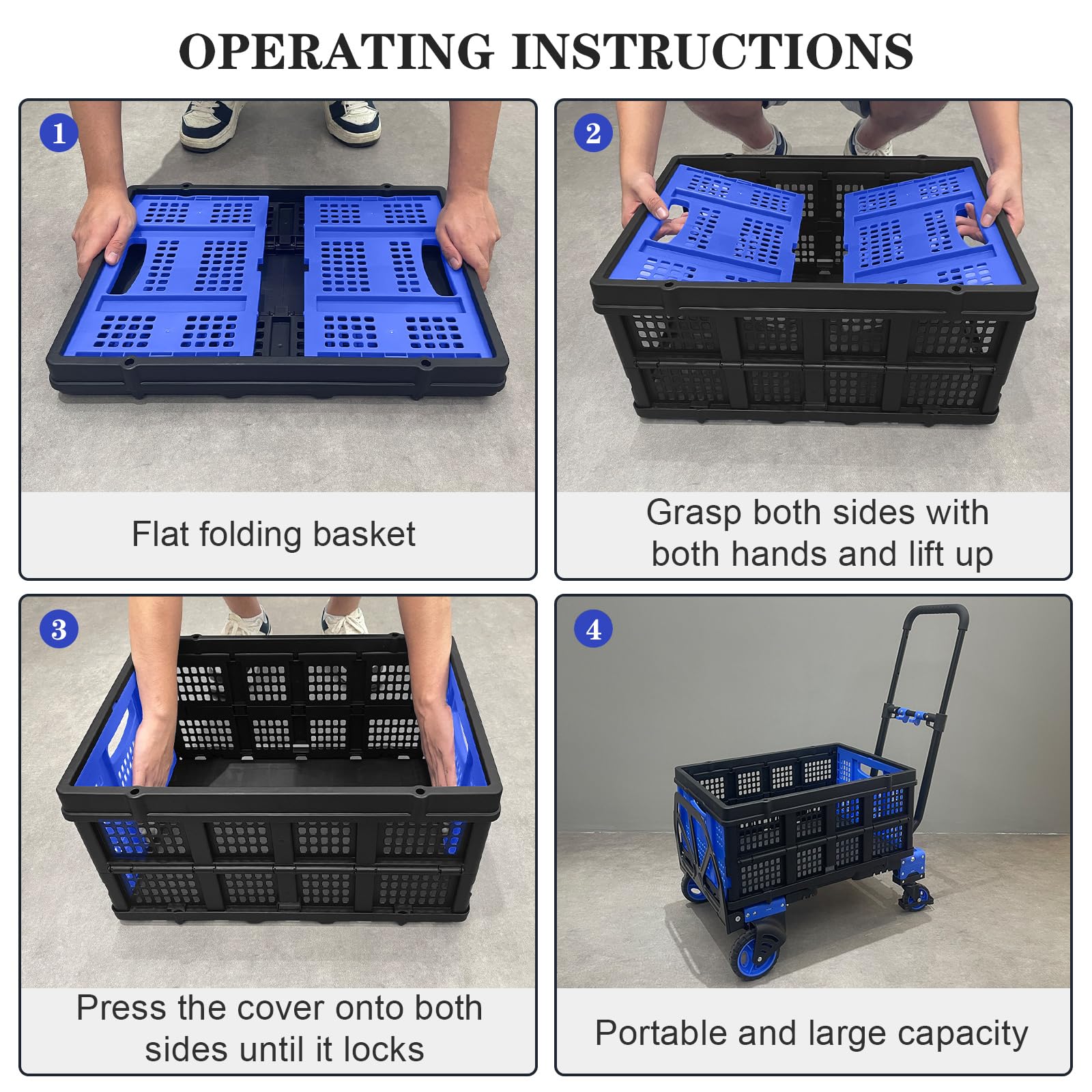 2 in 1 Folding Hand Truck with Basket - Heavy Duty 330lbs Capacity Dolly Cart with Telescoping Handle & Rubber Wheels - Portable Moving Dolly with Bungee Cords for Home, Office, Warehouse & Delivery Use