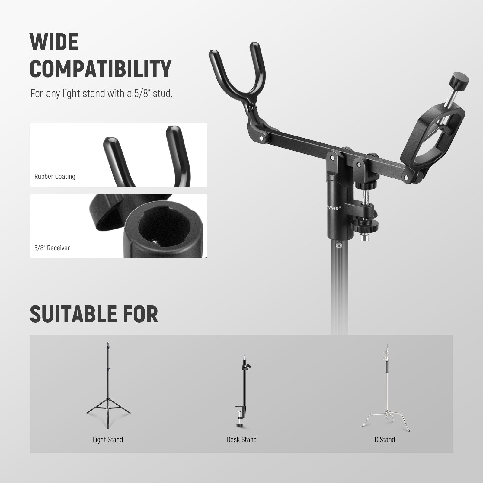 NEEWER CM-NA 2 Microphone Boom Pole Stand Holder - Professional Adjustable Mic Arm for Studio Recording, Podcasting & Live Streaming