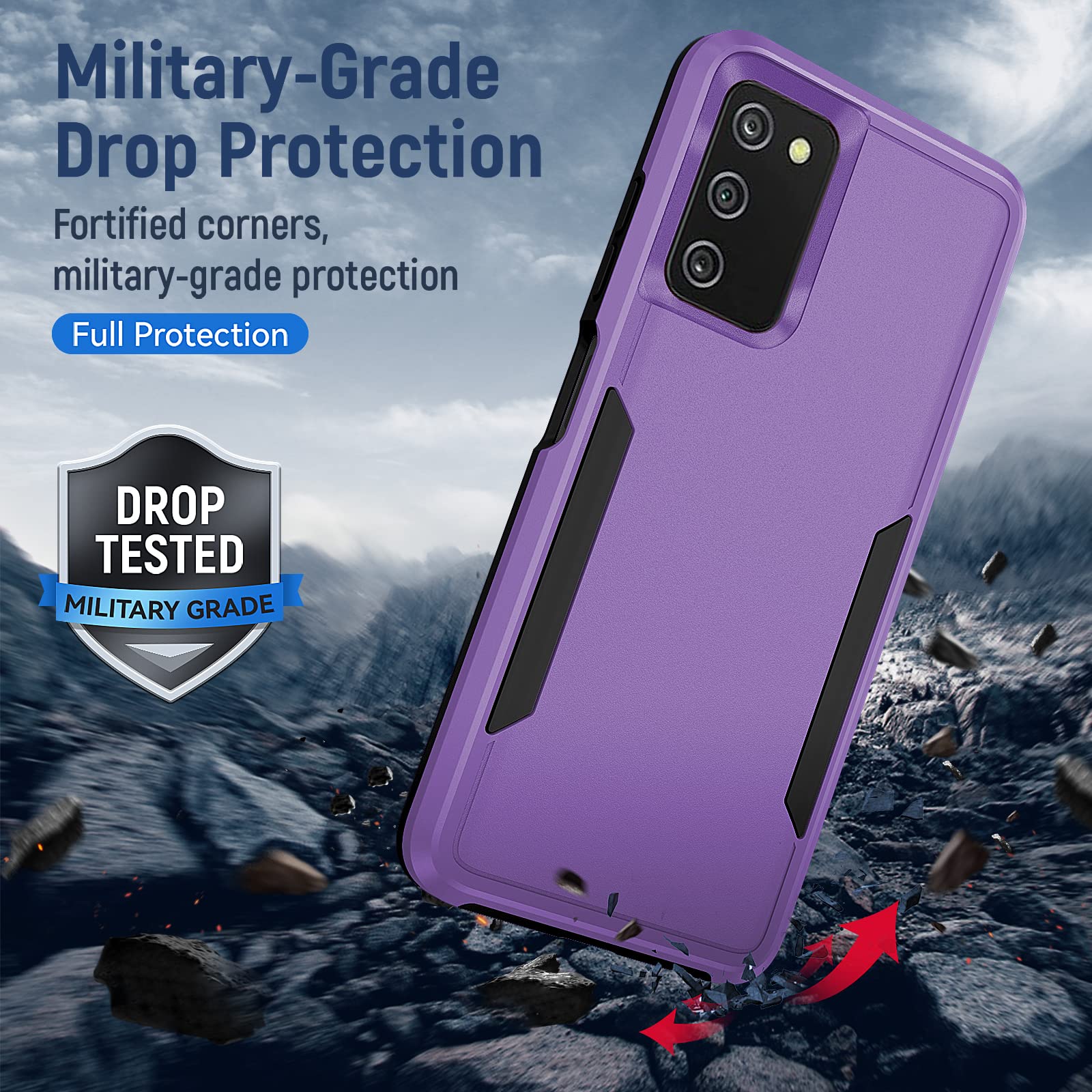 **Military-Grade Shockproof Case for Samsung Galaxy A03S with Screen Protector | Heavy-Duty Rugged Protective Cover | Drop Tested & Durable | Purple – Perfect for Outdoor, Work & Everyday Use**