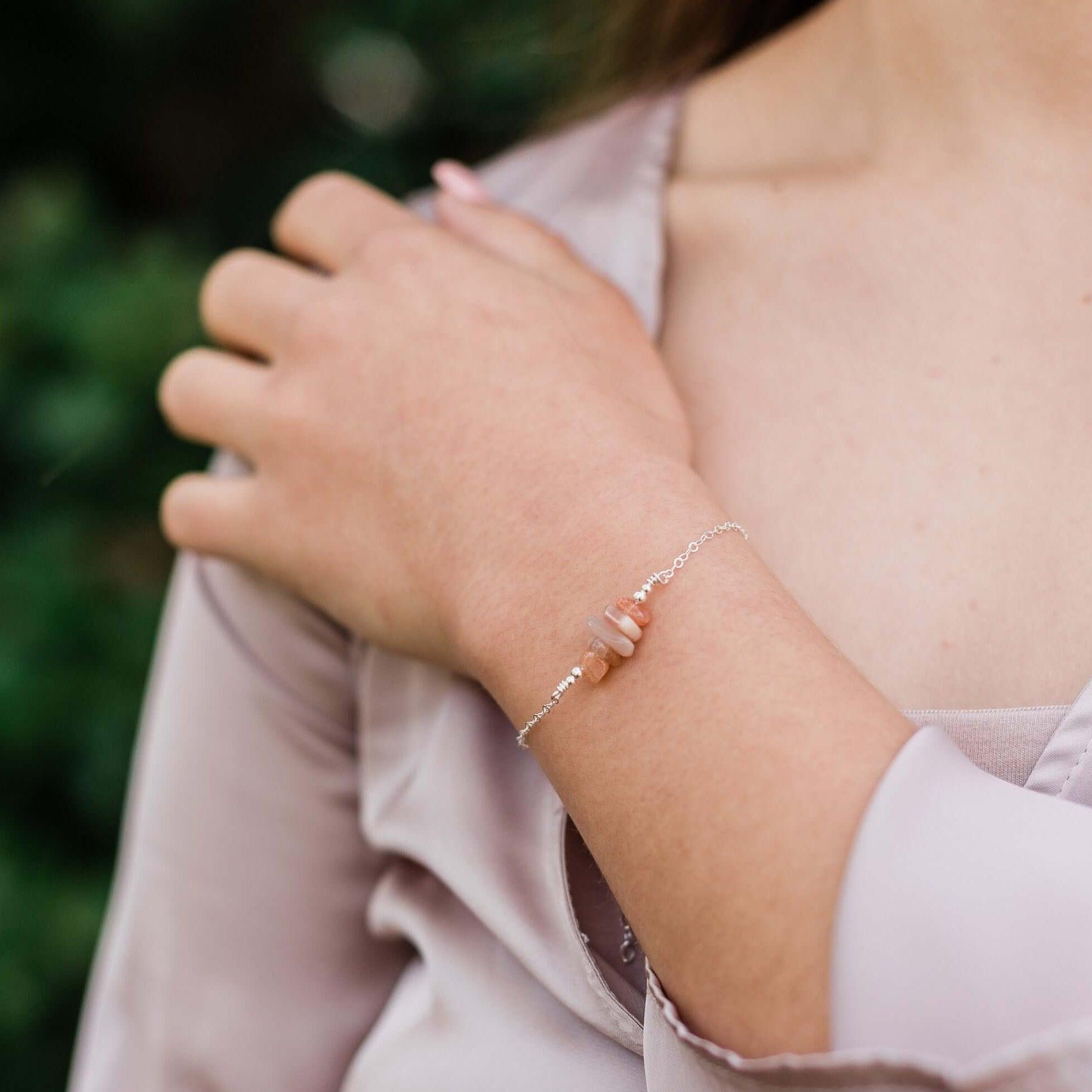 Sunstone Chip Bead Bar Bracelet for Women - Natural Healing Crystal Jewelry for Stress Relief & Positive Energy - Perfect for Yoga, Meditation & Everyday Wear