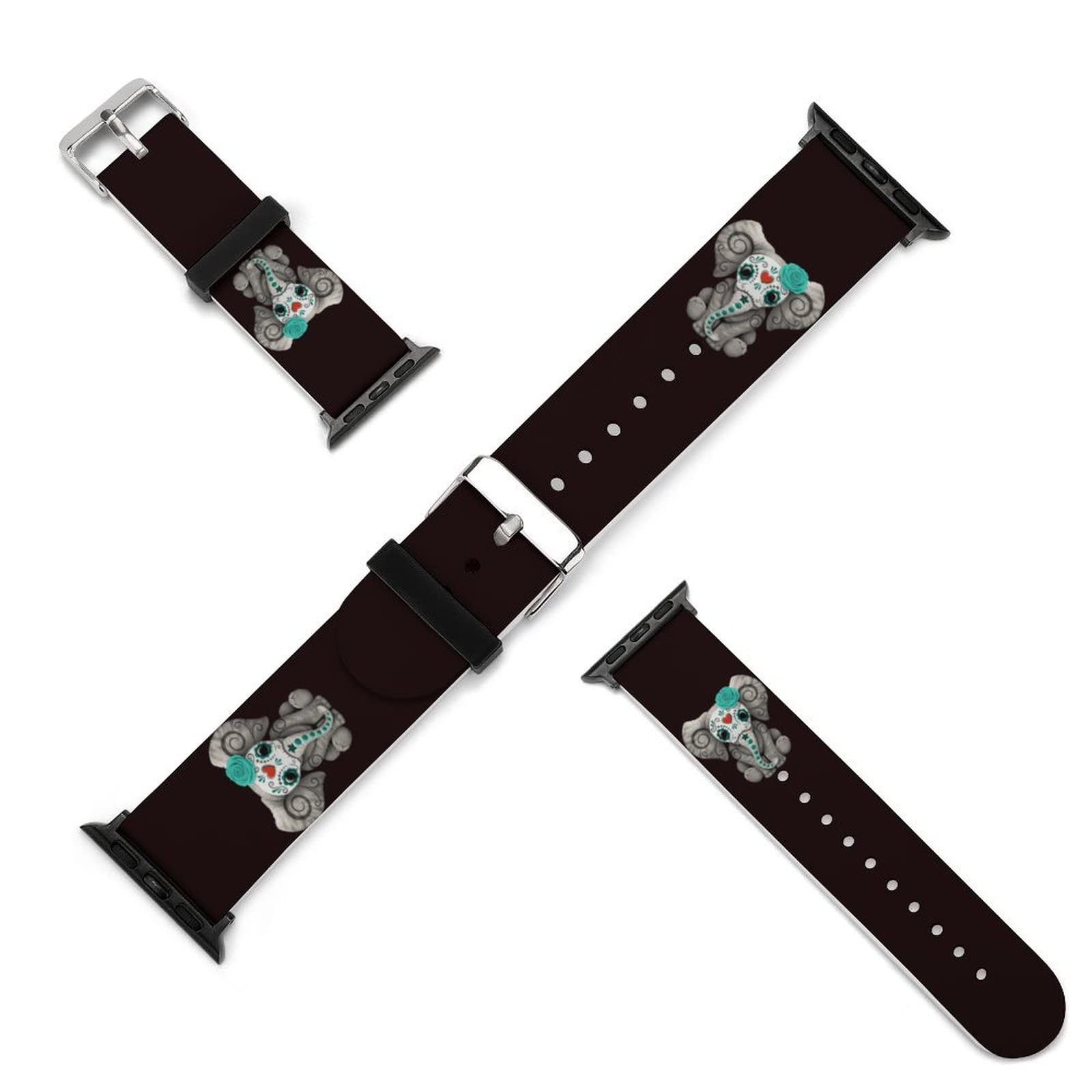 Colorful Sugar Skull Elephant Apple Watch Band - Silicone Replacement Strap for iWatch Series 5/4/3/2/1 & SE - Stylish Unisex Wristband for Day of The Dead Celebrations, Halloween & Festival Fashion