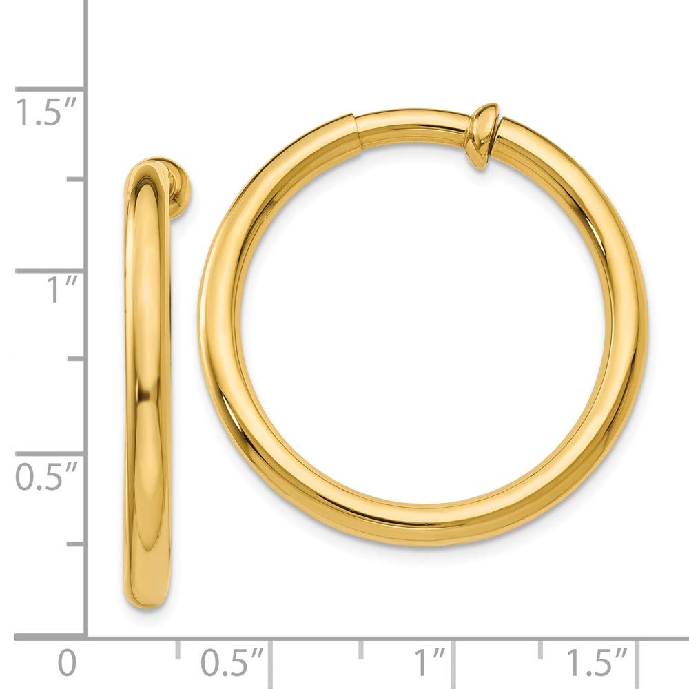 14K Yellow Gold Non-Pierced Hoop Earrings - 25mm x 3mm Clip-On Huggie Earrings for Women, Girls | Perfect for Weddings, Parties & Everyday Wear