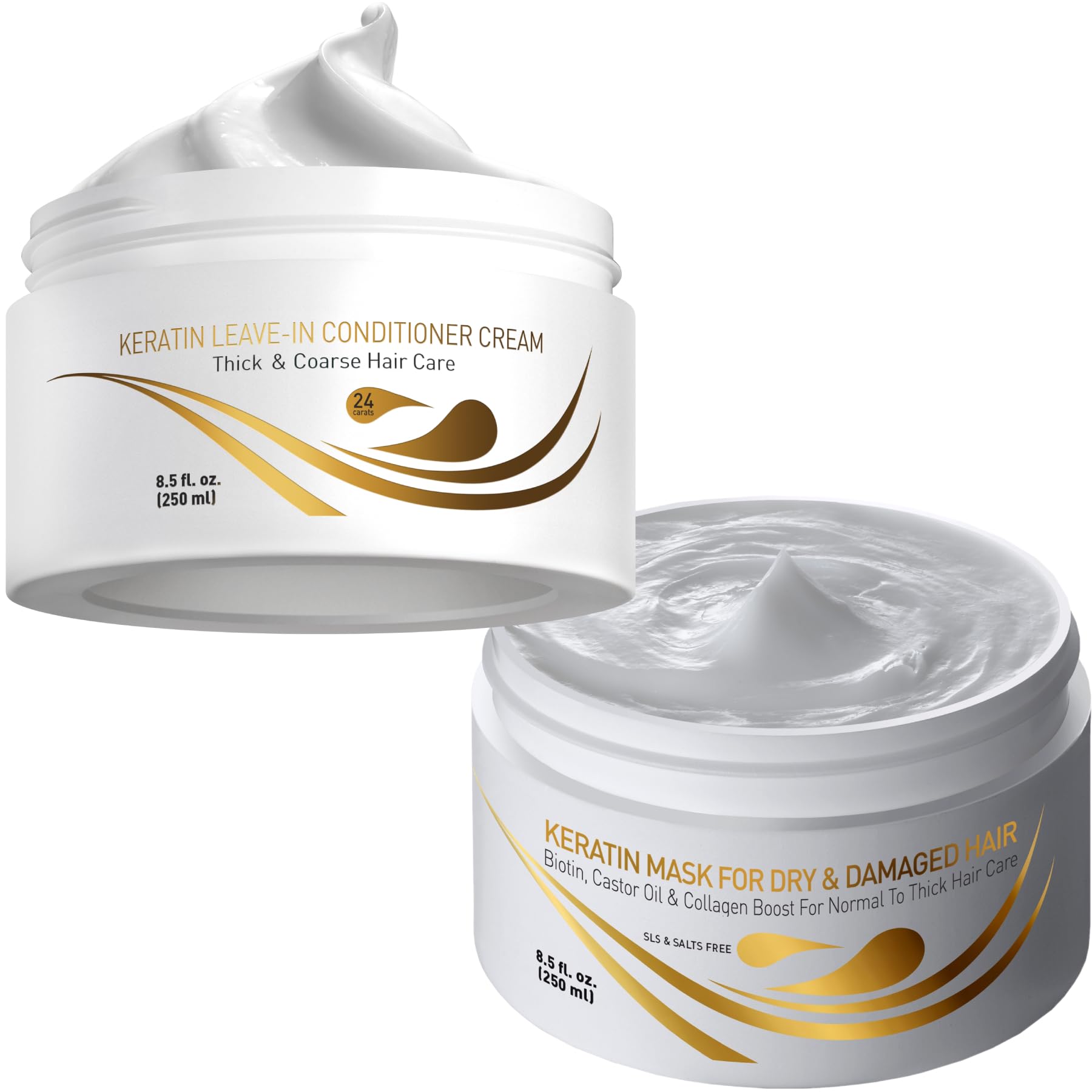 Vitamins Keratin Leave-In Conditioner & Hair Mask Kit - No Rinse Moisturizing Cream & Repair Treatment for Dry, Damaged Hair - Salon Quality Care for Curly, Wavy, Straight, Thick & Coarse Hair - Perfect for Daily Hydration & Salon-Style Treatment at Home