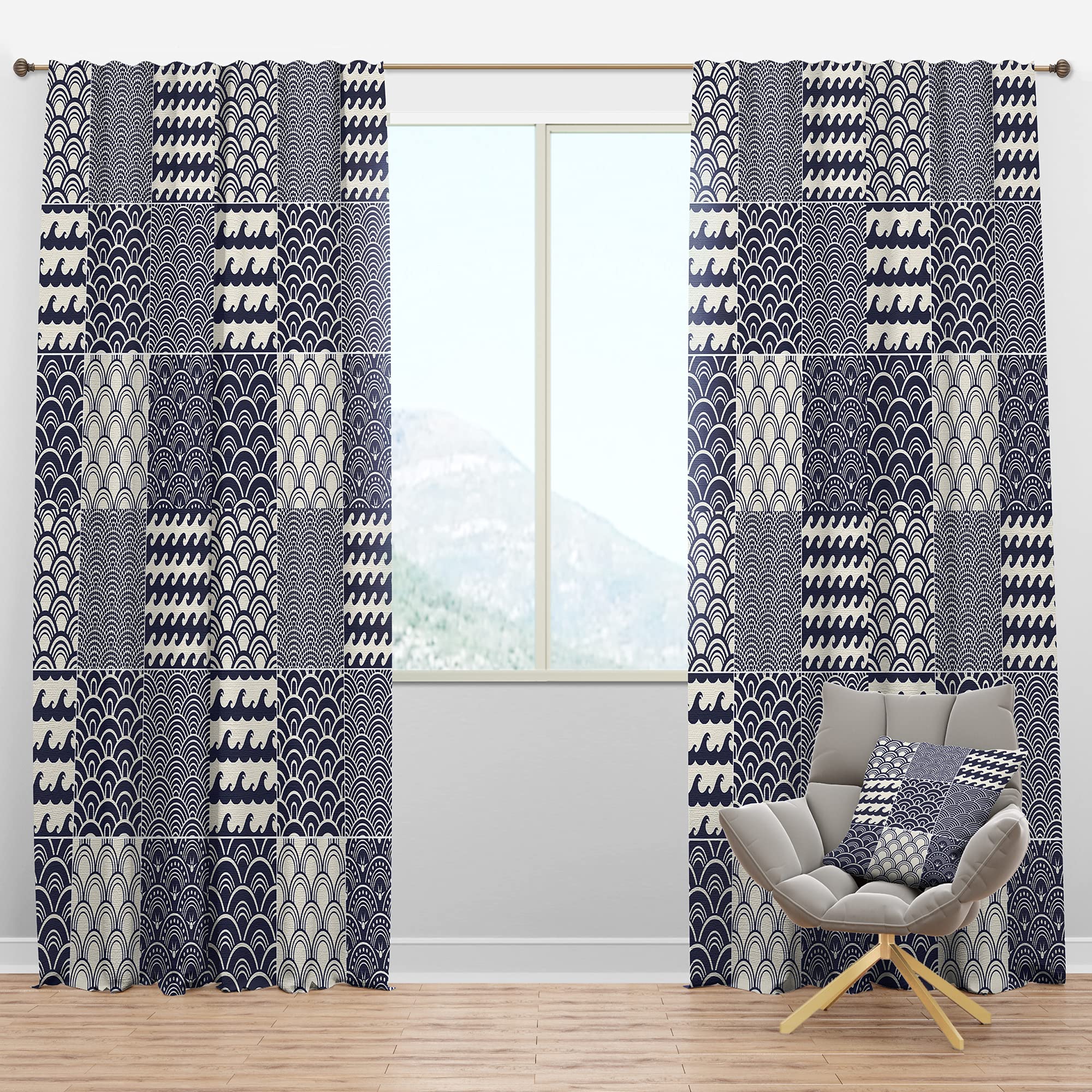 DesignQ Blackout Curtains - Japanese Ocean Wave Pattern Thermal Insulated Room Darkening Drapes for Bedroom & Living Room (52x95 Inches, Single Panel) - Perfect for Light Control, Privacy & Energy Efficiency