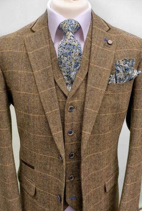 Classic Brown 3-Piece Tweed Wedding Suit for Men - Vintage Style Formal Attire for Groom, Groomsmen & Special Occasions - Perfect for Weddings, Prom & Evening Events