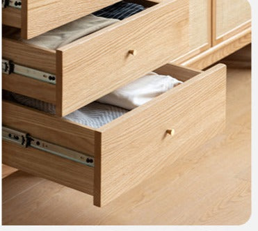 Solid Oak Wood Rattan Wardrobe - Stylish Storage for Bedroom, Living Room & Closet Organization