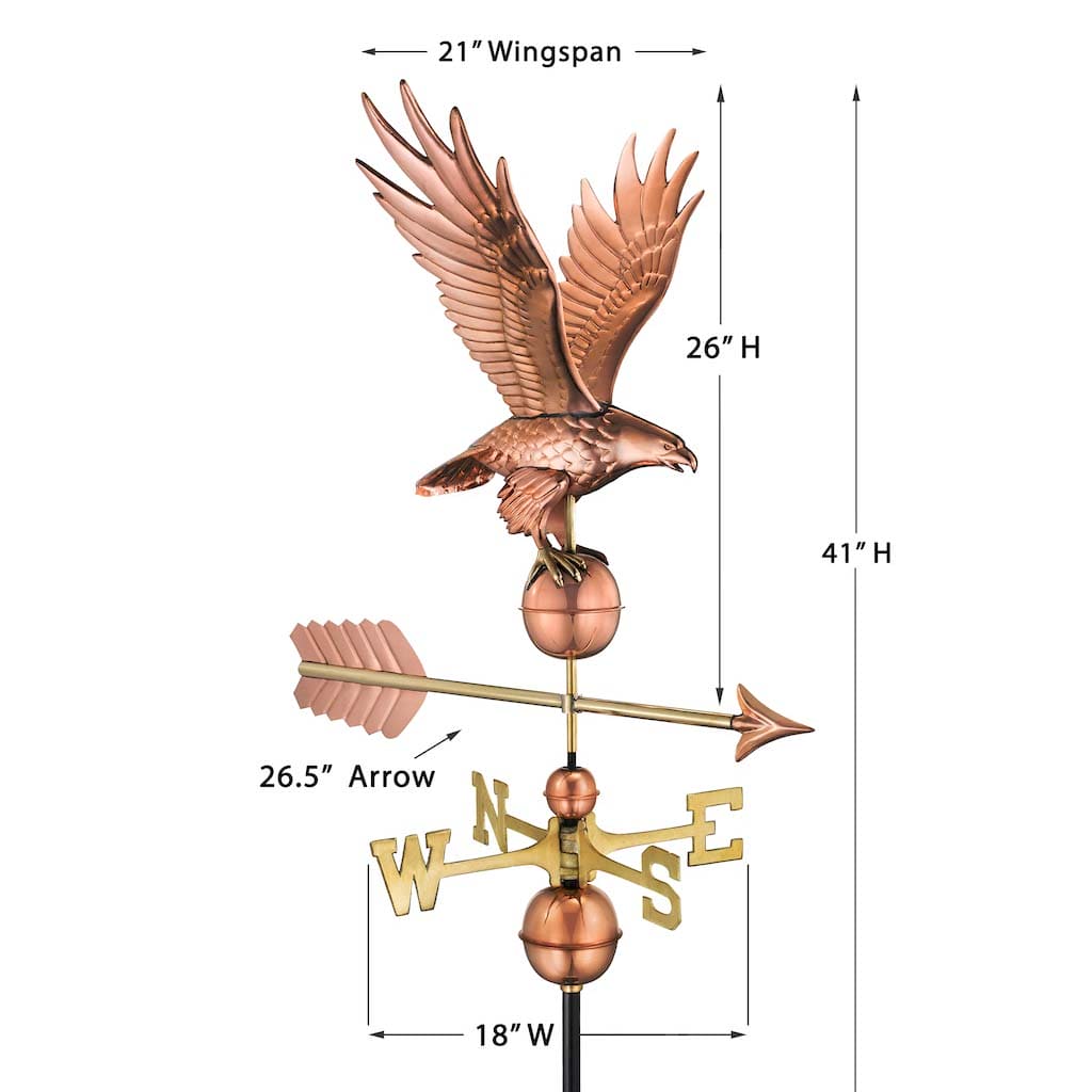 Authentic Pure Copper Freedom Eagle Weathervane - Handcrafted Outdoor Garden Decor for Roof, Yard & Farmhouse | Rustic American Patriotic Home Accent