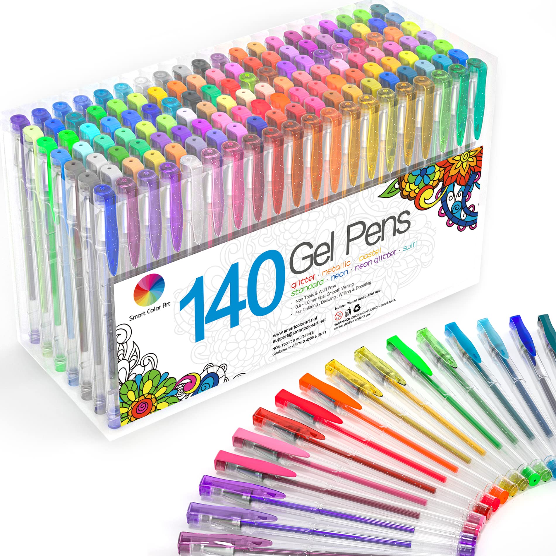 140 Colors Gel Pens Set - Vibrant & Smooth Gel Pens for Adult Coloring Books, Drawing, Painting, Writing - Perfect for Art Therapy, DIY Crafts & School Projects