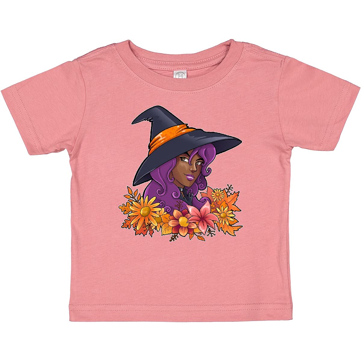 Inktastic Witch with Autumn Flowers and Leaves Baby T-Shirt - Cute Halloween Outfit for Infants & Toddlers - Perfect for Fall Festivals, Pumpkin Patch Visits, and Spooky Season Photoshoots