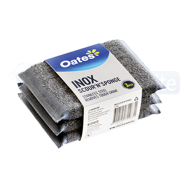 Oates Inox Stainless Steel Scour N Sponge - Heavy Duty Cleaning Scrubber for Pots, Pans & Kitchen Utensils - Rustproof & Durable for Home & Commercial Use
