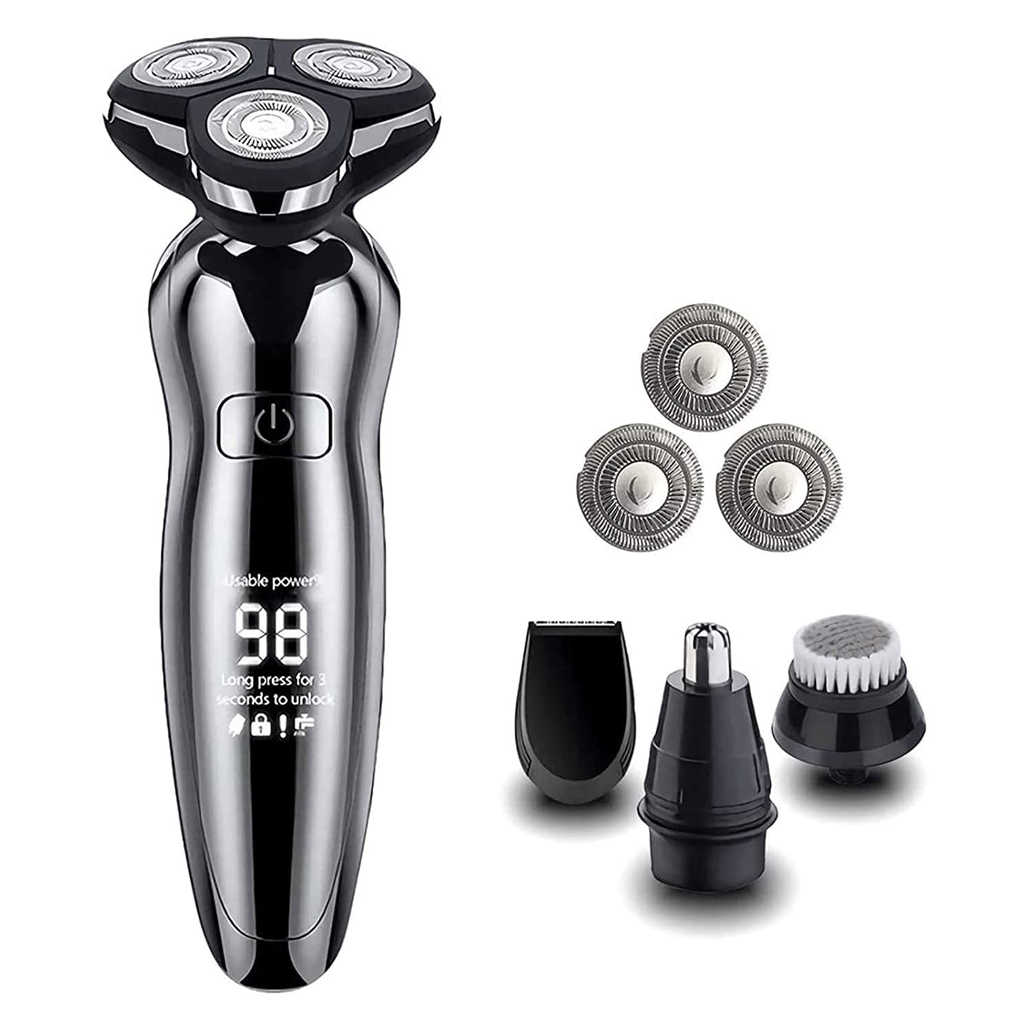 5D Rotary Electric Razor for Men - 3-in-1 Waterproof Shaver with Metal Body, IPX7 Wet/Dry Beard Trimmer - Perfect for Travel, Gym & Daily Grooming