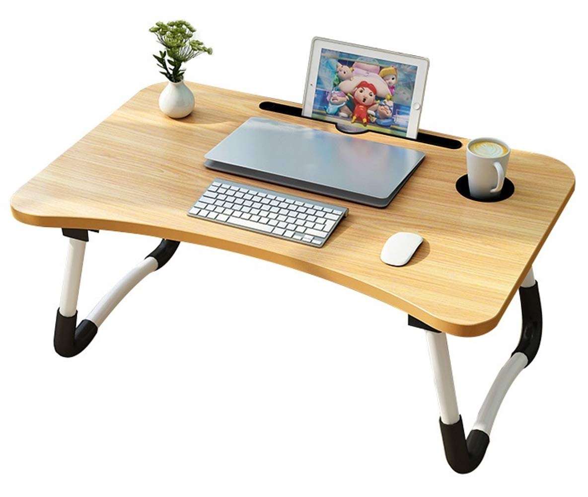 Foldable Laptop Desk with iPad Slot - Portable Bed Tray Table for Dorm, Office & Home Use - Lightweight Folding Desk for Working, Eating, Reading & Watching Movies in Bed, Couch or Sofa (Burlywood)