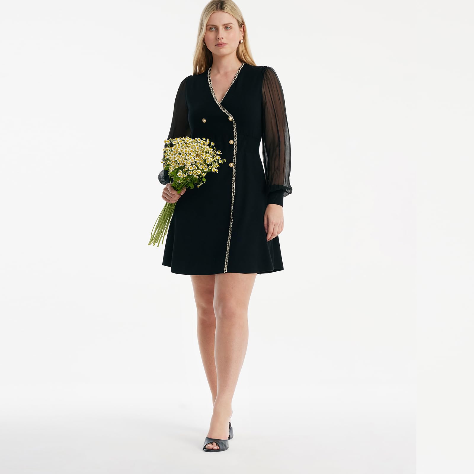 Elegant Black Formal Dress for Women - Silk & Lace Long Sleeve V-Neck Velvet Evening Gown | Perfect for Weddings, Parties & Special Occasions