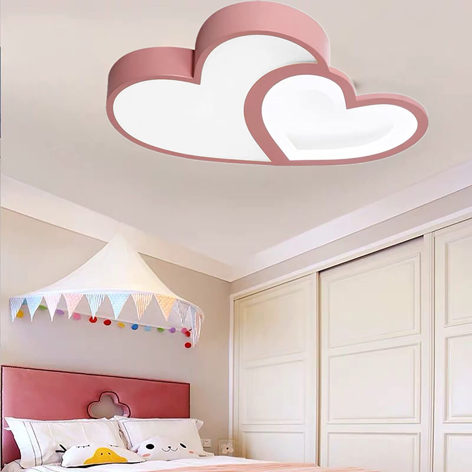 Heart-Shaped LED Flush Mount Ceiling Light - Dimmable Modern Lighting with Remote Control for Dining Room, Kids Bedroom, Nursery & Living Room | Pink Romantic Ambiance Light for Home Decor