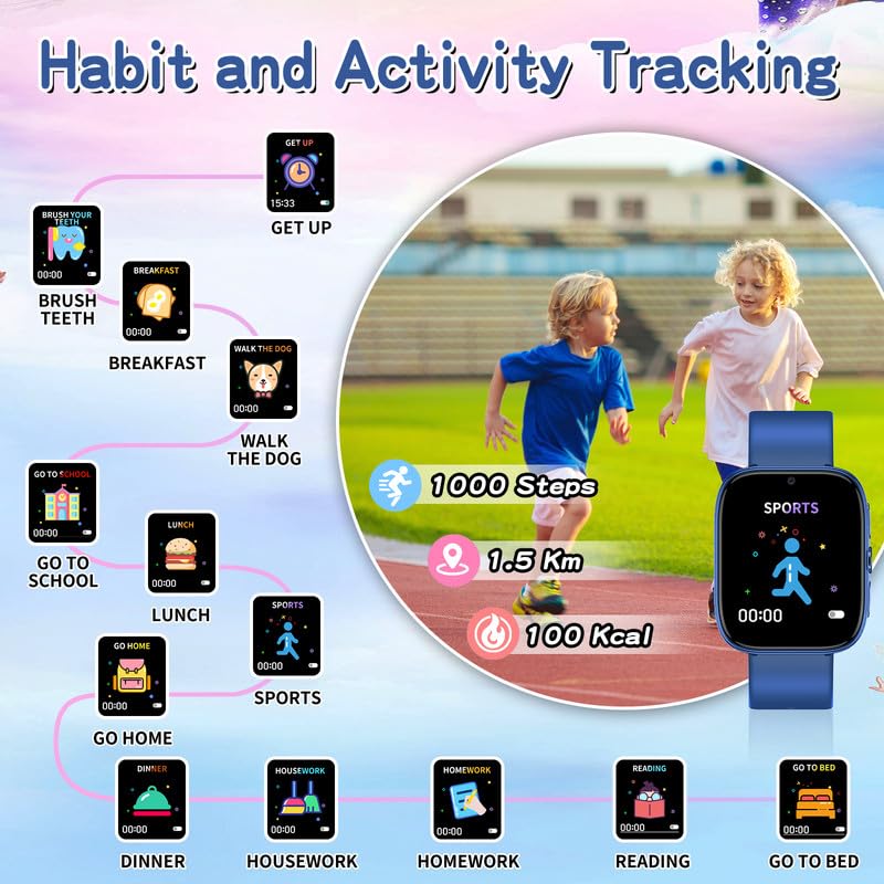 Smart Watch for Kids Ages 4-12 - HD Touch Screen with Puzzle Games, Habit Tracking, Audio Books & Learning Cards | Pedometer, Camera & Alarm Clock | Perfect Educational Birthday Gift for Boys & Girls (Blue) - Ideal for School, Outdoor Activities & Daily Learning