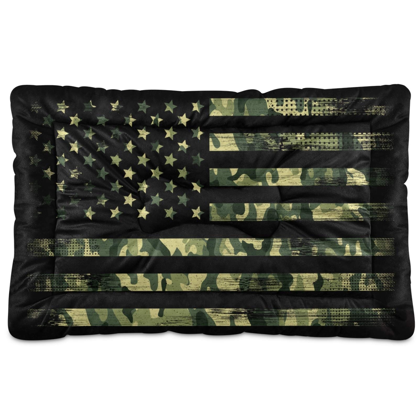 American Flag Camouflage Pet Bed - Ultra Soft Rectangle Dog & Cat Bed for Small Medium Large Dogs (36x24in) | Comfortable Calming Bed for Home, Crate & Travel Use