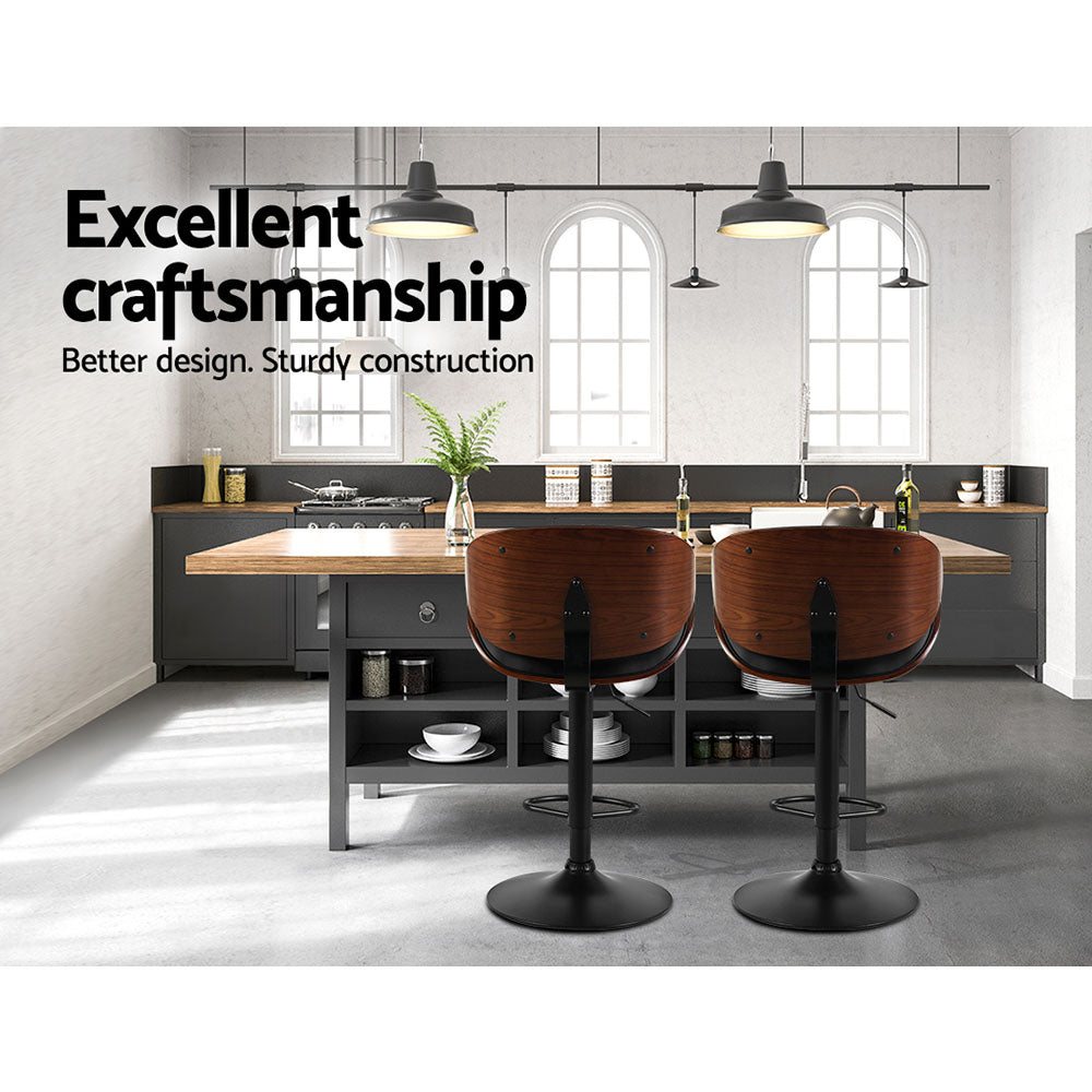 Artiss Swivel Bar Stools with Gas Lift - Adjustable Height Kitchen & Bar Stools, Wooden Seat & Metal Frame in Black - Perfect for Home, Kitchen Island, Dining & Entertainment Areas