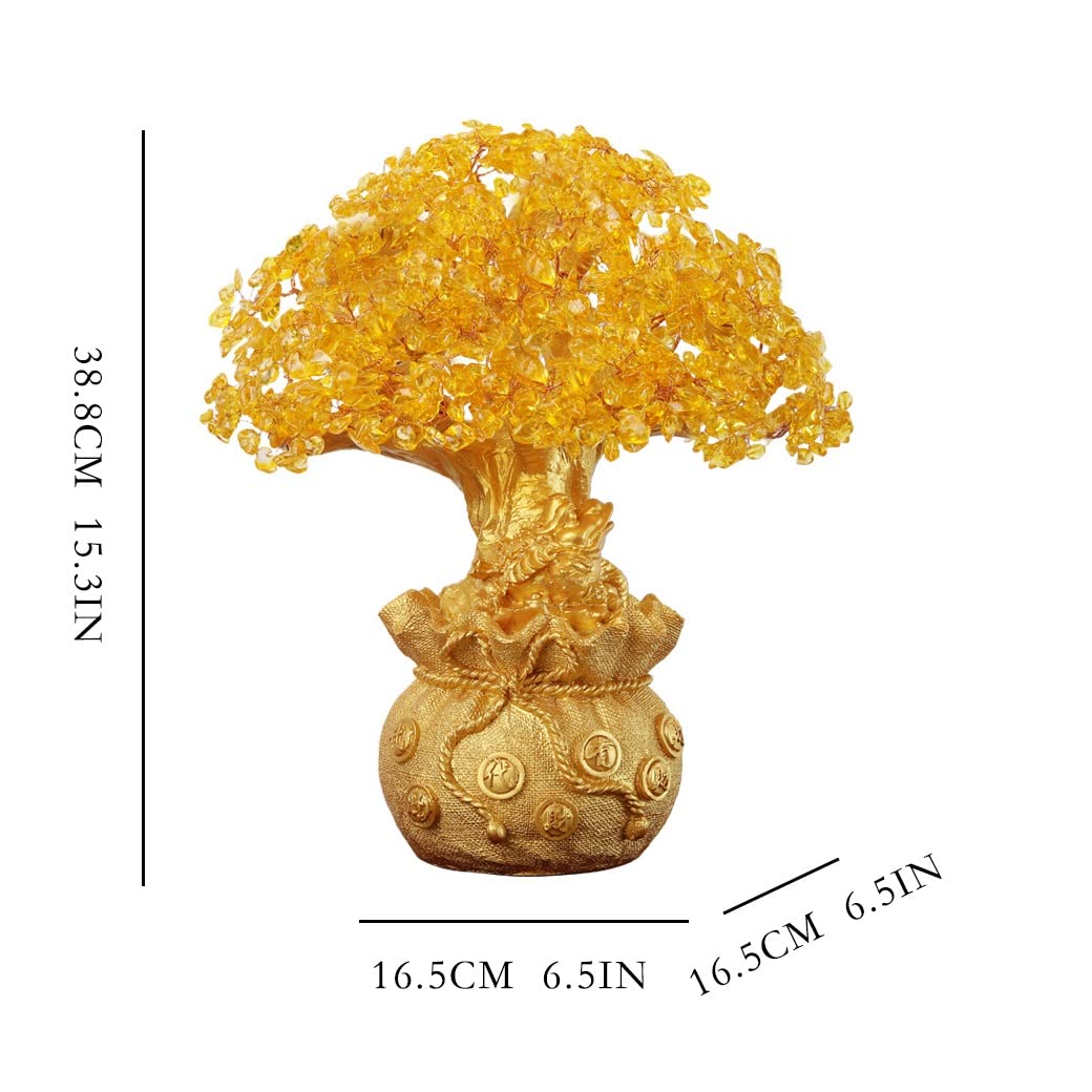 Natural Citrine Crystal Money Tree - Feng Shui Lucky Tree for Home Decor, Wine Cabinet & TV Stand | Perfect for Living Room, Office & Gift Giving