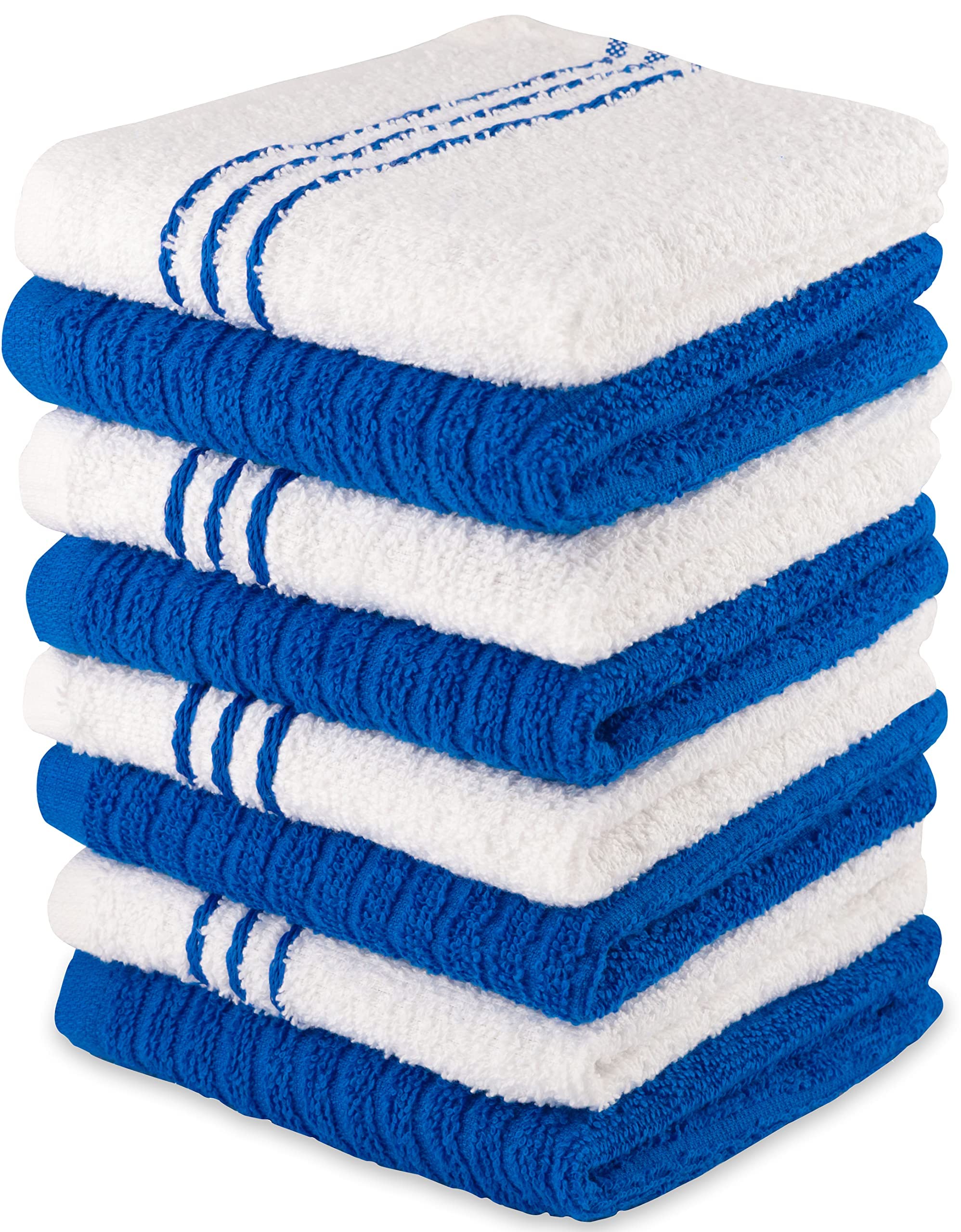 8 Pack Super Soft Quick Dry Dish Cloths - 12x12 Inch Highly Absorbent Kitchen Dish Towels for Washing Dishes (Blue & White) | Perfect for Daily Dish Cleaning, Counter Wiping & Household Chores