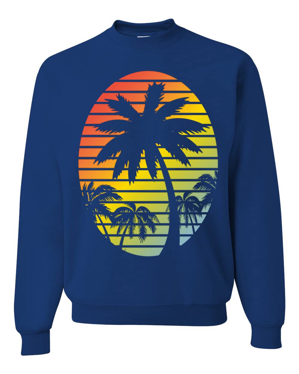 Wild Bobby Tropical Palm Trees Sunset Graphic Sweatshirt - Unisex Crewneck Pullover for Beach Vacation, Summer Outfits & Casual Streetwear