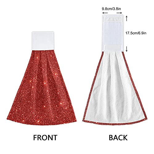 Red Glitter Christmas Kitchen Towels - 2PCS Absorbent Shiny Bathroom Hand Towels with Hanging Loop, Soft Dish Cloths for Oven, Stove Handle & Tabletop - Perfect for Holiday Decor, Dish Drying & Festive Home Decorating
