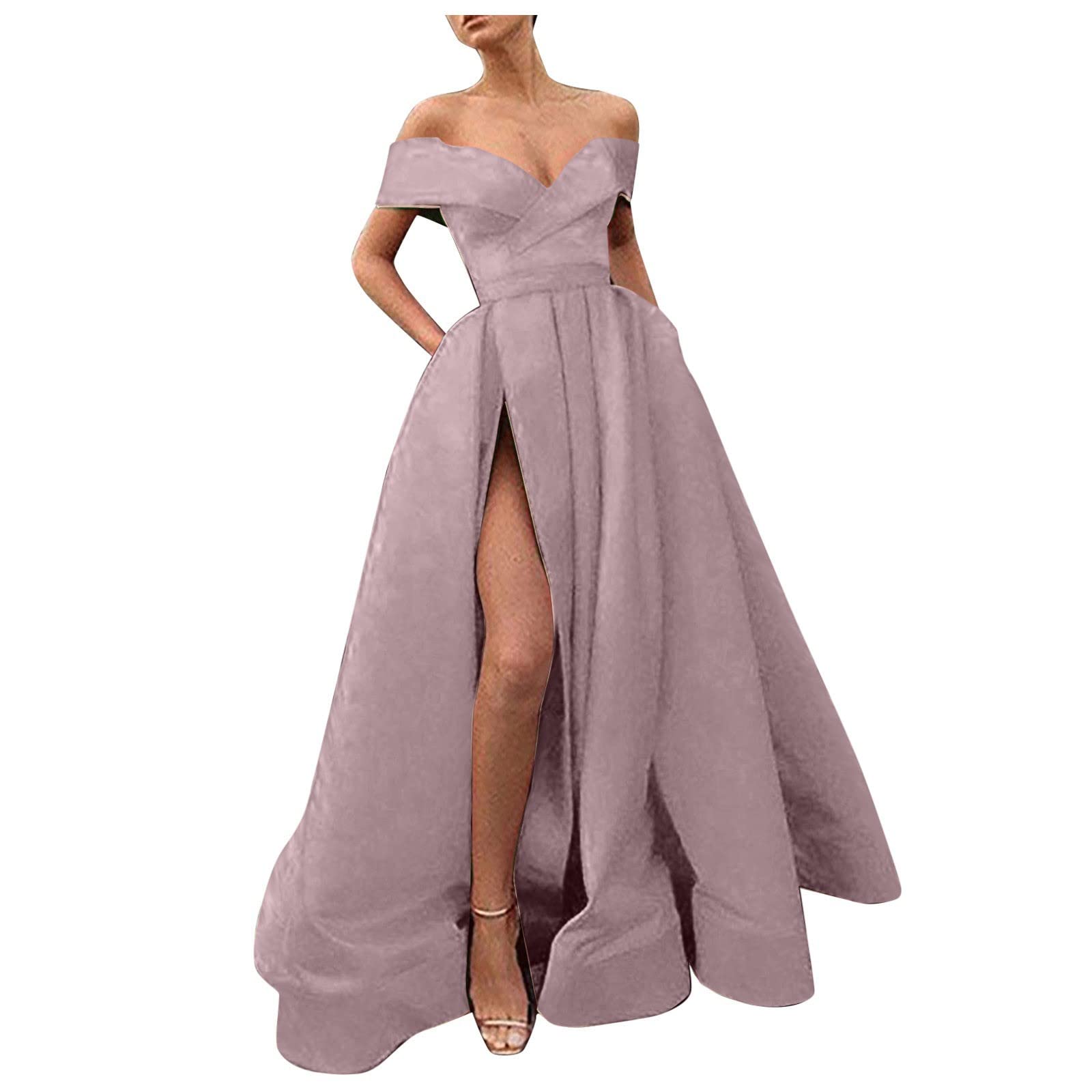 Elegant Women's Lace Bridesmaid Dress - Cold Shoulder Ruffle V-Neck Maxi Wrap Slit Gown for Wedding Guest, Semi-Formal Occasions & Special Events