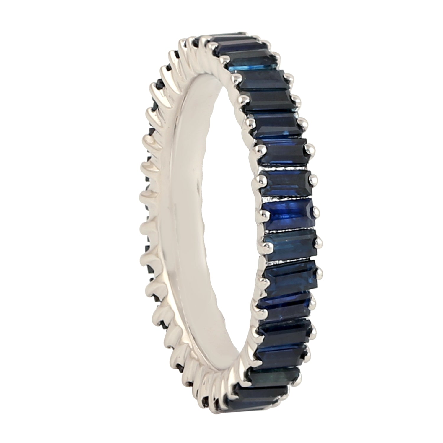 Baguette Cut Blue Sapphire Eternity Band Ring in 14K White Gold – Perfect for Weddings, Anniversaries & Special Occasions