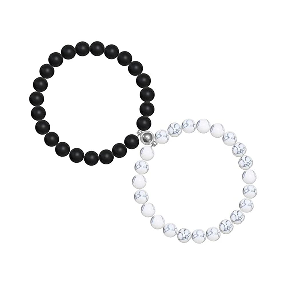 Magnetic Couple Bracelets for Him and Her - 8mm Beaded Matching Bracelet Set - Romantic Gift for Couples, Anniversary, Valentine's Day - Perfect for Date Nights and Long Distance Relationships
