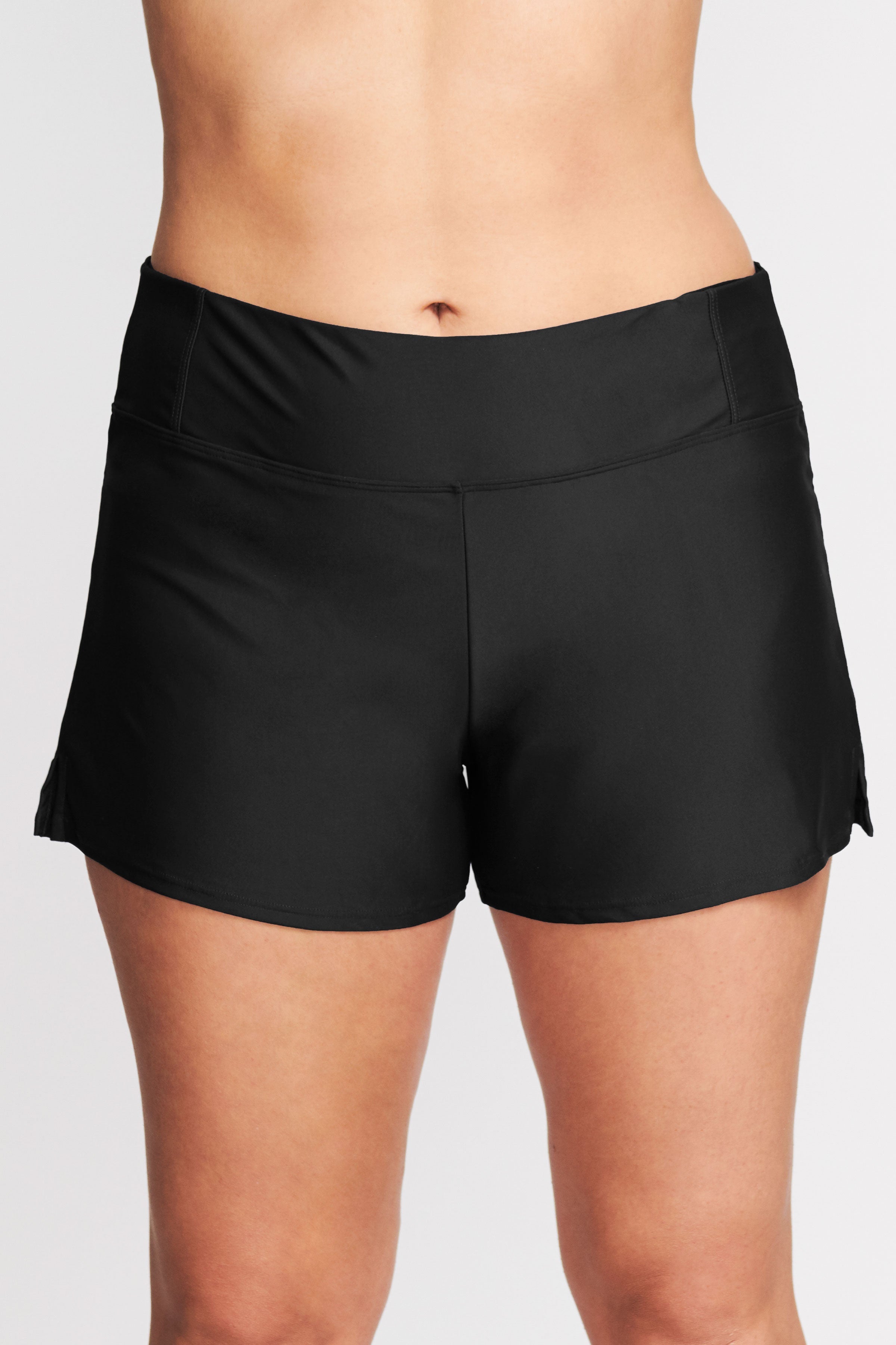 Plus Size Swim Shorts with Built-in Brief - Solid Black for Women | Comfortable & Stylish Beachwear for Swimming, Surfing & Vacation