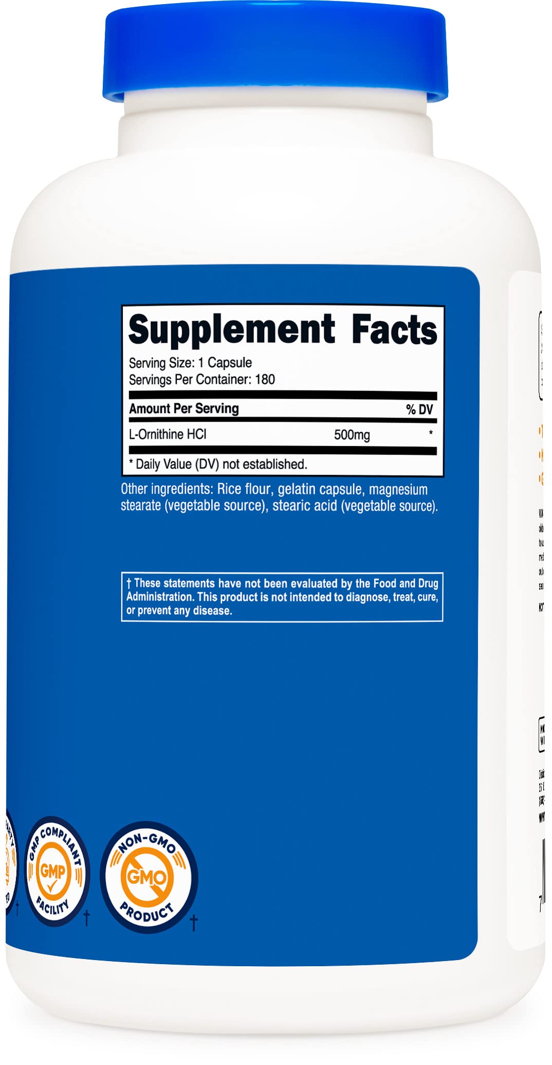 Nutricost L-Ornithine 500mg Supplement - 180 Capsules per Bottle (3-Pack) | Supports Liver Health, Sleep Quality & Athletic Performance | Post-Workout Recovery & Detox Support