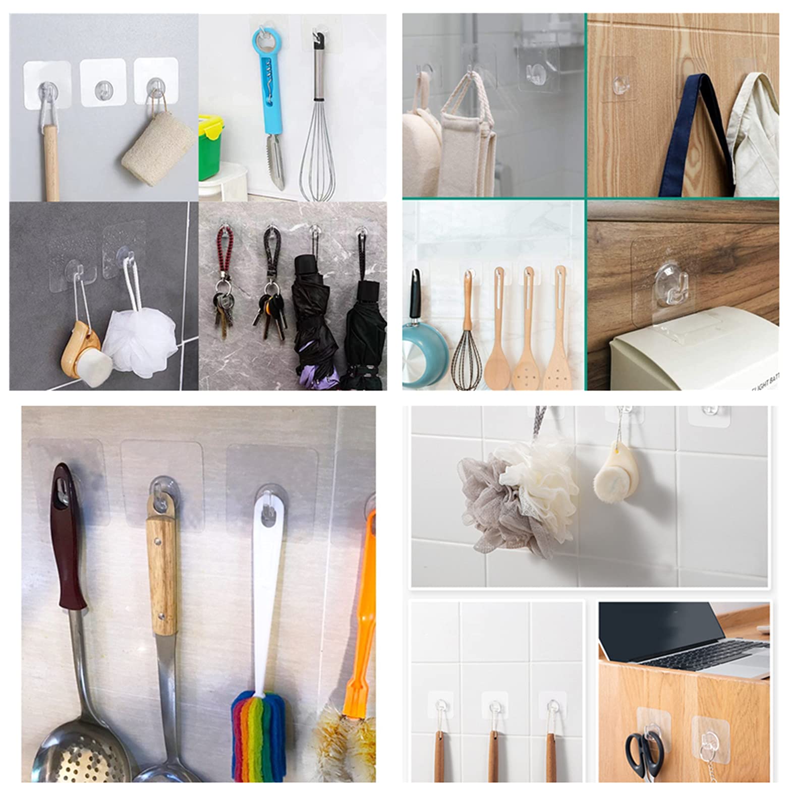 Transparent Reusable Wall Hooks - Heavy Duty Self Adhesive Hangers for Bathroom, Kitchen, Office - 10 Pack - Perfect for Hanging Towels, Keys, Coats & Decor