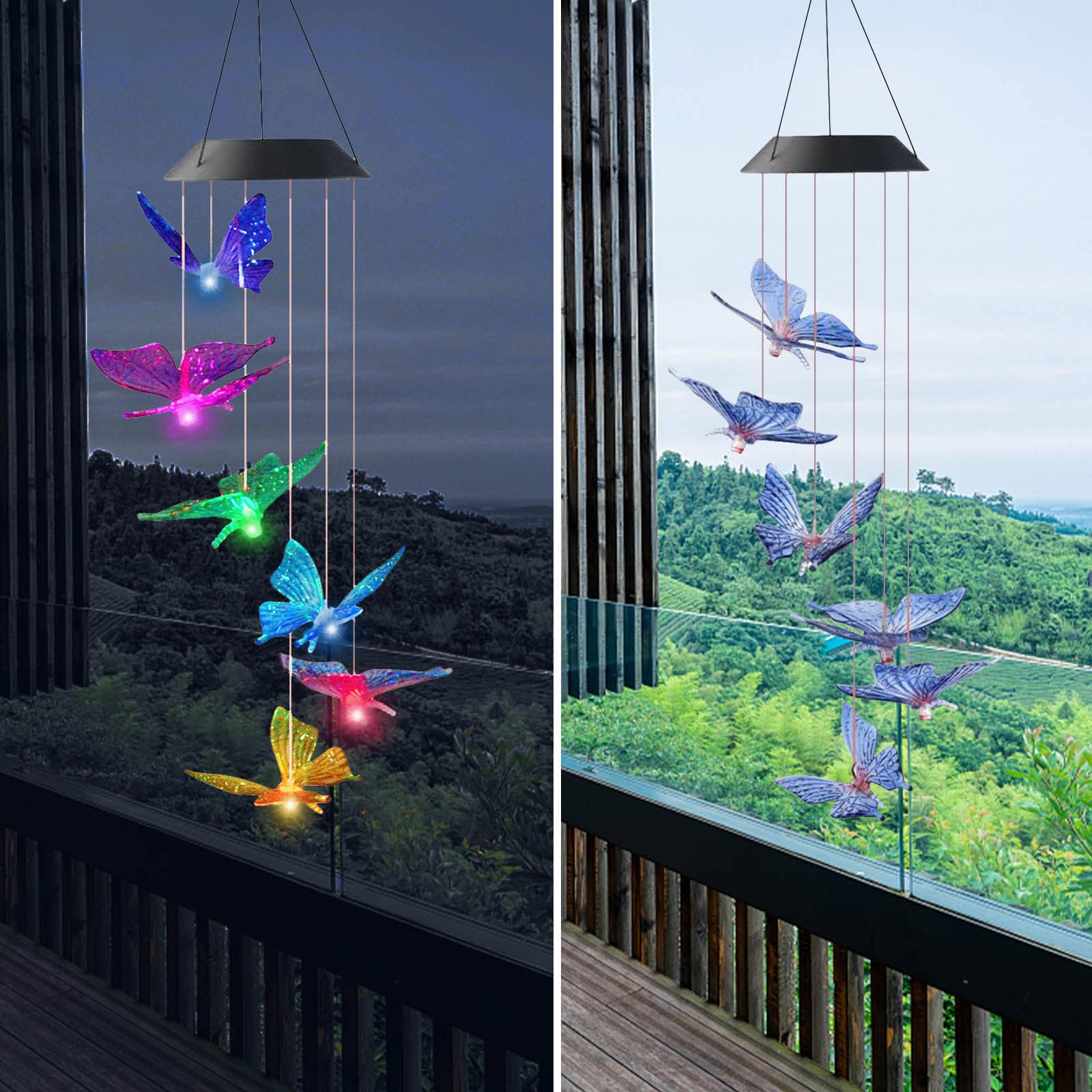 Solar Butterfly Wind Chimes Outdoor - Color Changing LED Hanging Decor with Waterproof Solar Power for Garden, Patio, Yard & Festival Decoration | Perfect for Outdoor Parties, Relaxing Evenings & Landscape Lighting