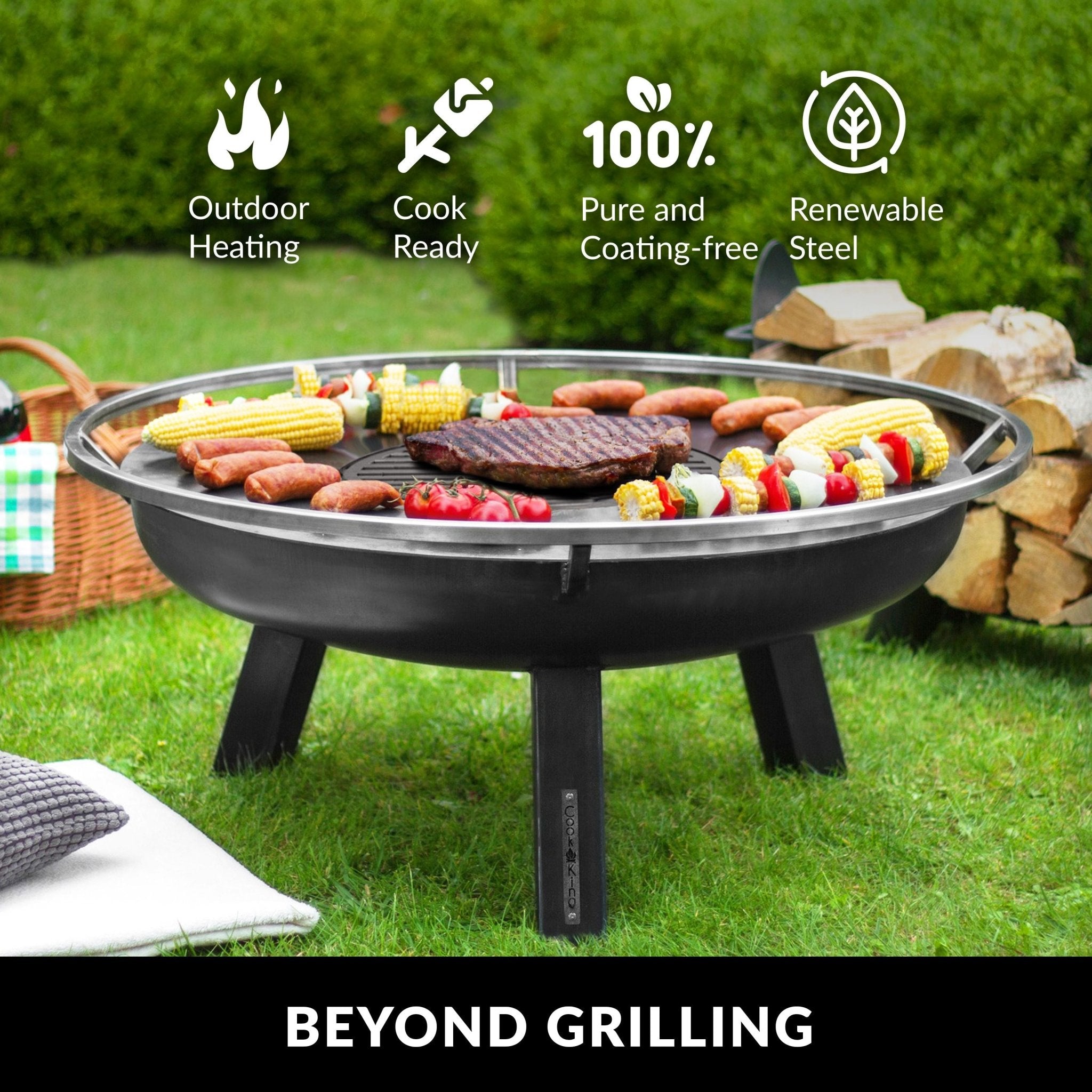 Porto 24-Inch Outdoor Fire Pit with Removable Grill Plate & Weatherproof Cover - Perfect for Backyard Camping, Patio Gatherings & BBQ Parties