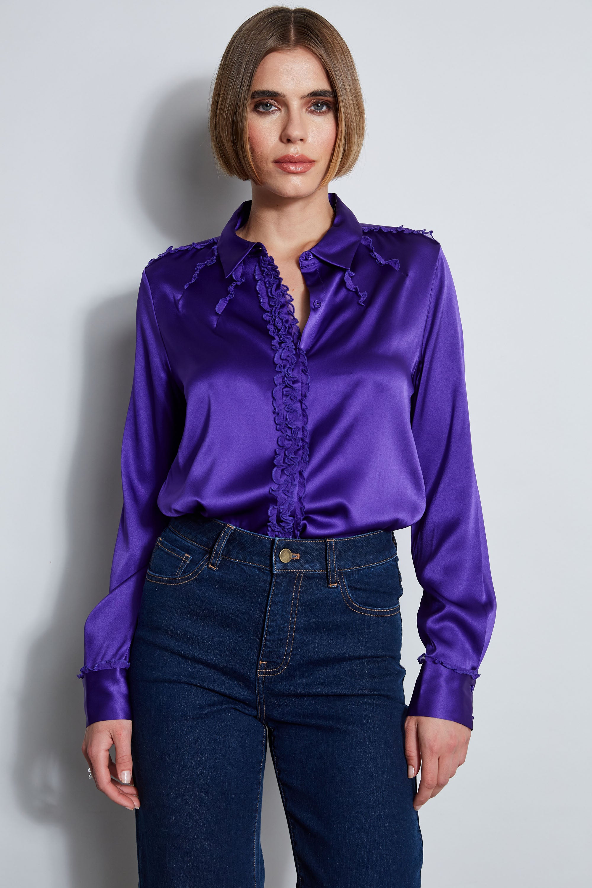 Elegant Chiffon Ruffle Silk Satin Blouse for Women - Office Wear & Evening Party Outfit