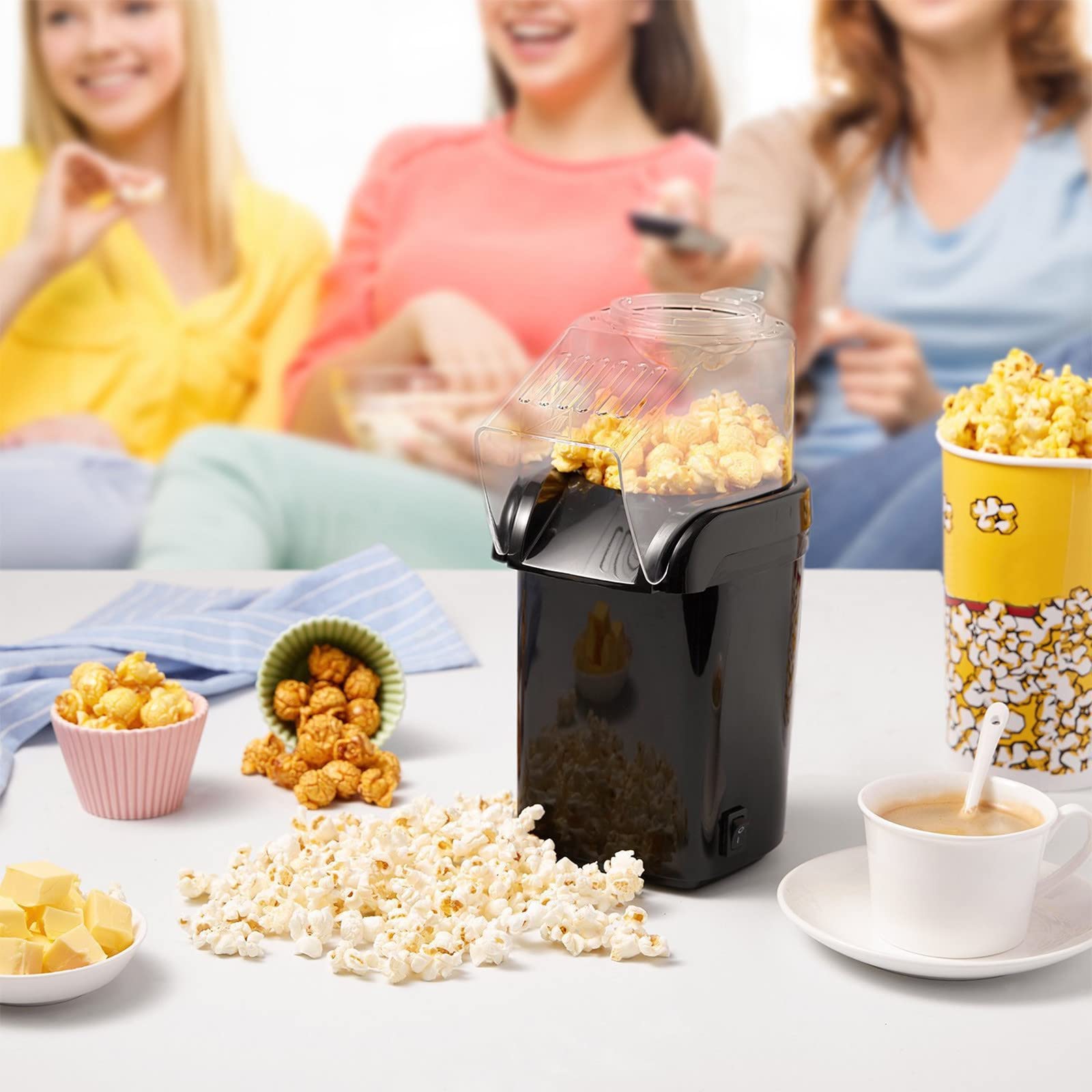 TZNBGO Hot Air Popcorn Maker Machine - Electric Oil-Free Popcorn Popper with Measuring Cup, Fast & Healthy Snack Maker for Movie Nights, Family Gatherings & Party Entertainment