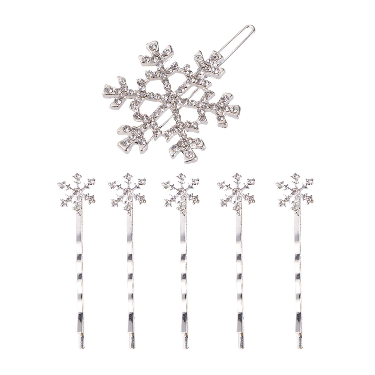 Beaupretty 6-Piece Rhinestone Snowflake Hair Clips - Silver Winter Wedding Hairpins & Bobby Pins for Women & Girls | Christmas Party, Bridal, and Holiday Hair Accessories